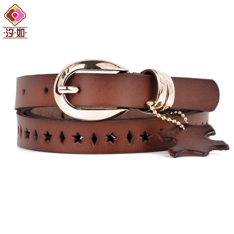 Fashion all-match women's leather thin belt trend vintage cutout decoration genuine leather waist of trousers belt