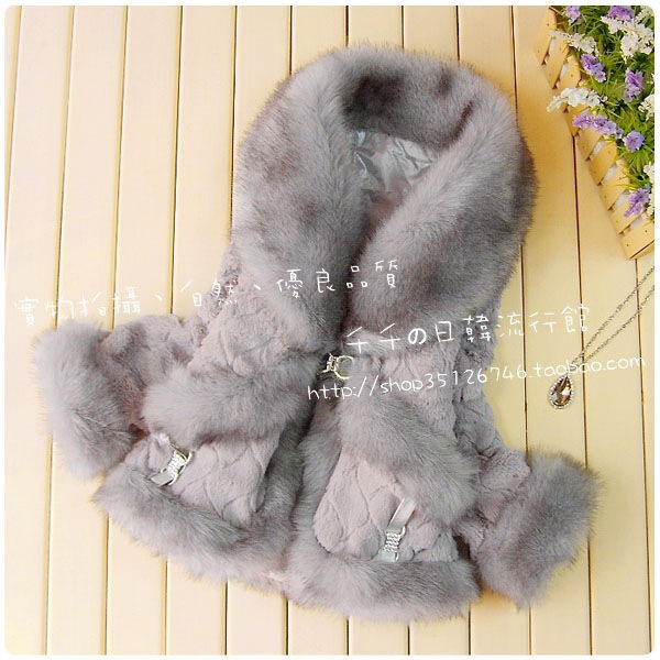 Fashion all-match women's thermal fur coat cotton-padded jacket overcoat white ash