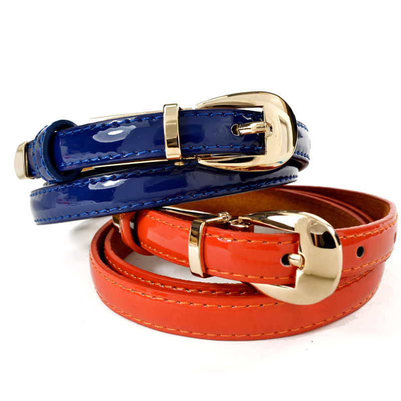 Fashion all-match women's thin belt japanned leather candy color