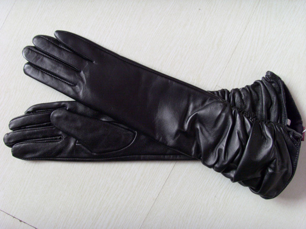 Fashion all-match women's ultra suede full leather long gloves pleated arm sleeve genuine leather gloves