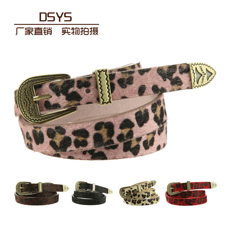 Fashion all-match women's wide strap belt candy color vintage embossed pin buckle leopard print leather