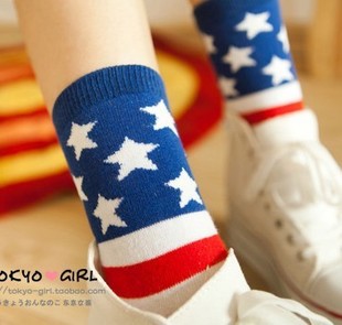 Fashion american flag stripe flag short socks female cotton women's 100%