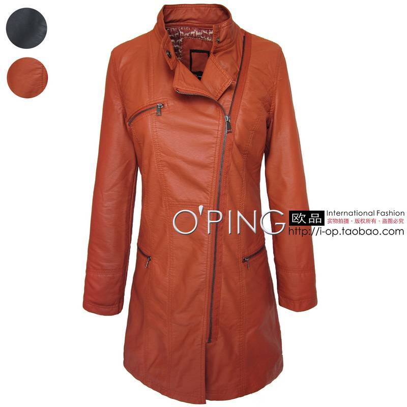 Fashion animal slim medium-long trench paragraph leather clothing leather wadded jacket thin cotton-padded jacket outerwear