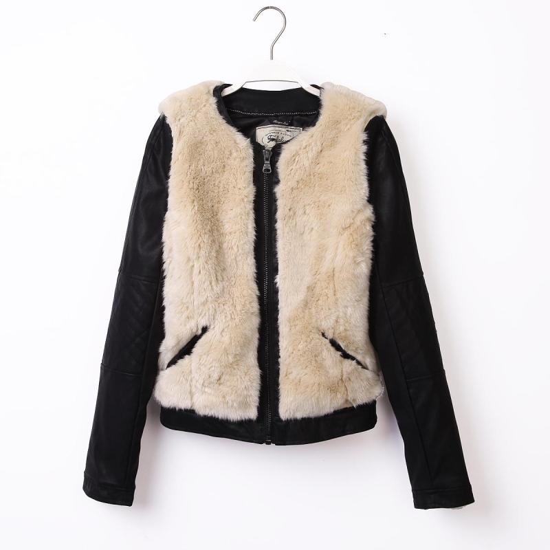 Fashion autumn and winter o-neck long-sleeve short design slim fur leather clothing outerwear women's jacket hm0090