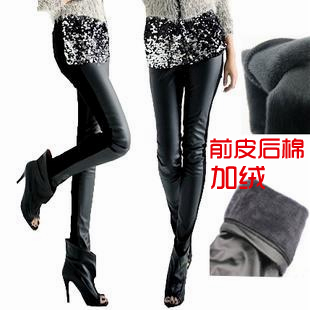 Fashion autumn and winter the anteroposterior faux leather cotton patchwork slim legging fashion Insulation pants