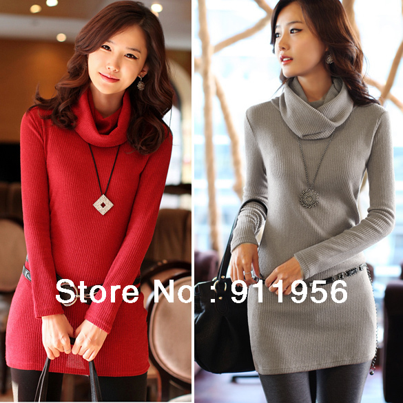 Fashion Autumn Double-collar Turtleneck long Knitting Wool Dress Bottoming Shirt Dress Mini Skirt free shipping #58