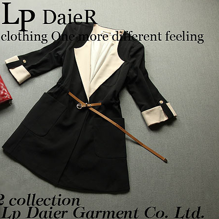 Fashion autumn large lapel belt medium-long outerwear 26050