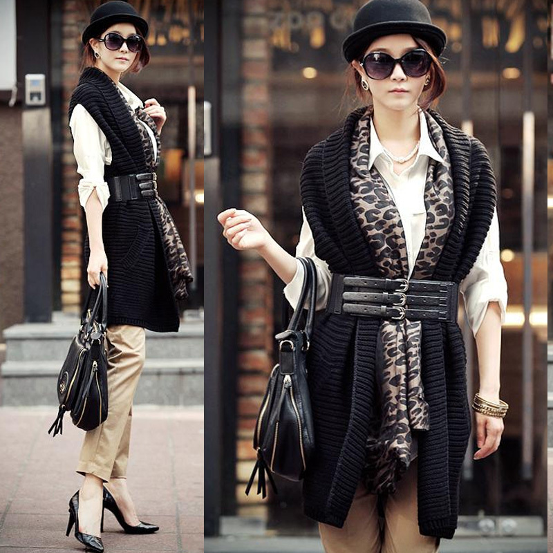 Fashion autumn large lapel slim all-match long design sleeveless sweater vest outerwear