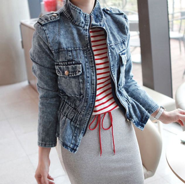 Fashion autumn new arrival elastic slim waist retro finishing slim denim coat water wash denim short jacket female