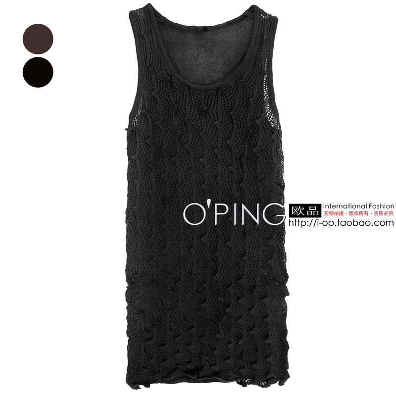 Fashion autumn sexy cutout perspective long design yarn woven vest /4