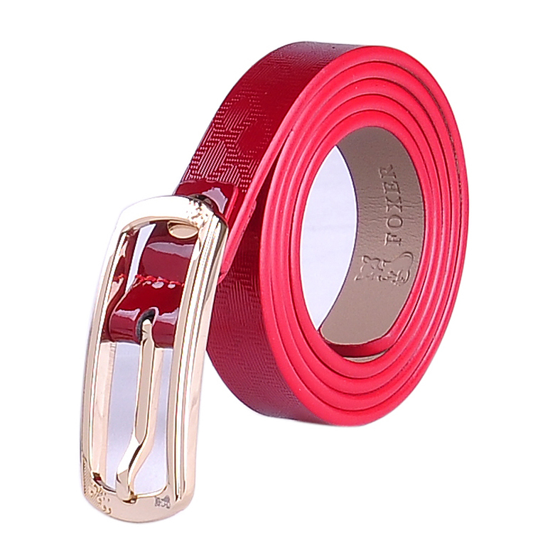 Fashion beautiful and high quality hardware genuine leather pin buckle belt women's strap red