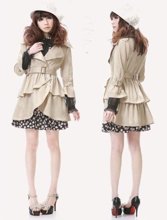 Fashion Best-selling High Quality Prince Style Collect Waist Layer Pure Color Long Coat Apricot