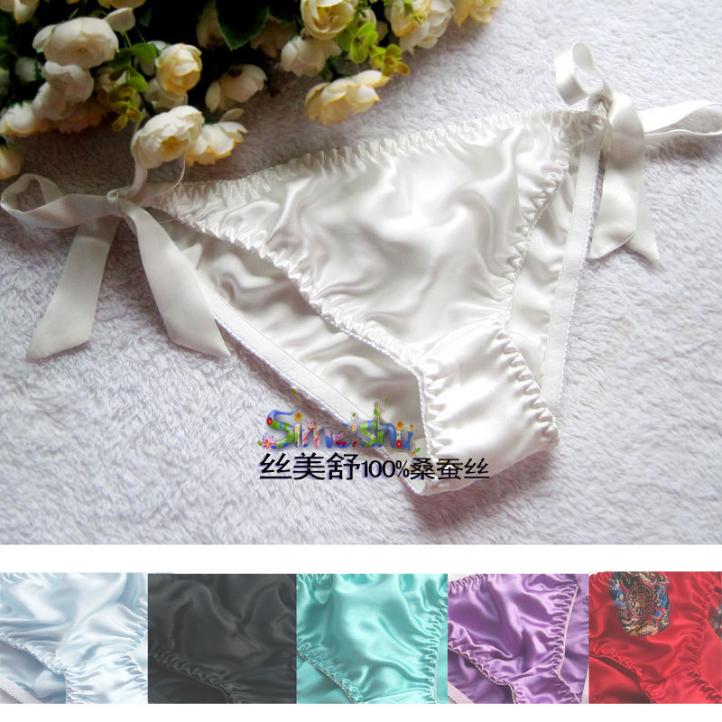 Fashion bikini mulberry silk panties female lacing thong silk plus size