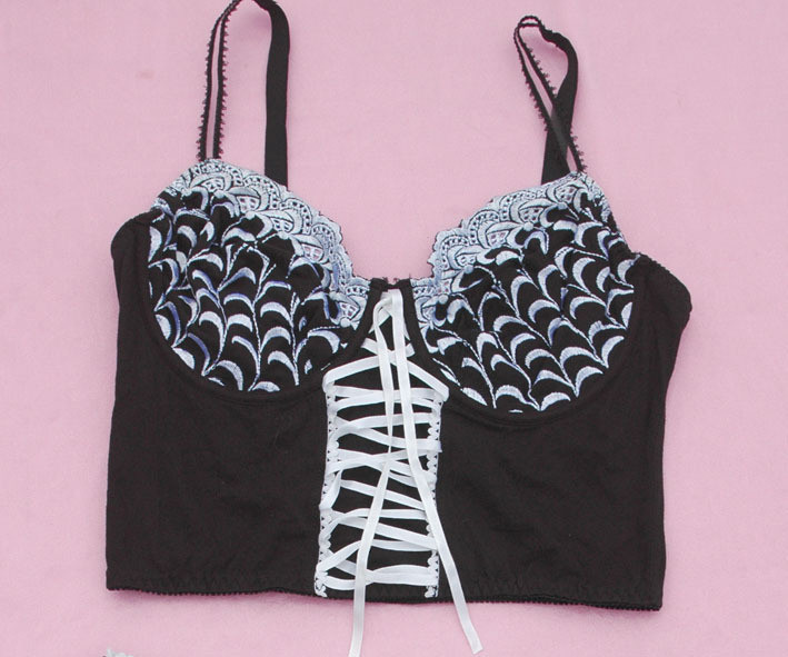 Fashion black embroidered bra shaper corset 80b85e