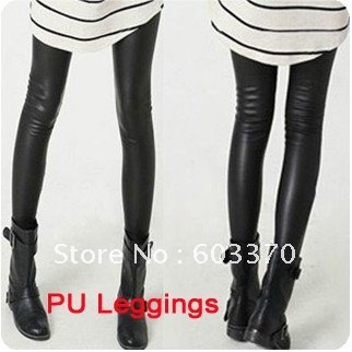 fashion BLACK matt imitation leather pu leggings women tight pants