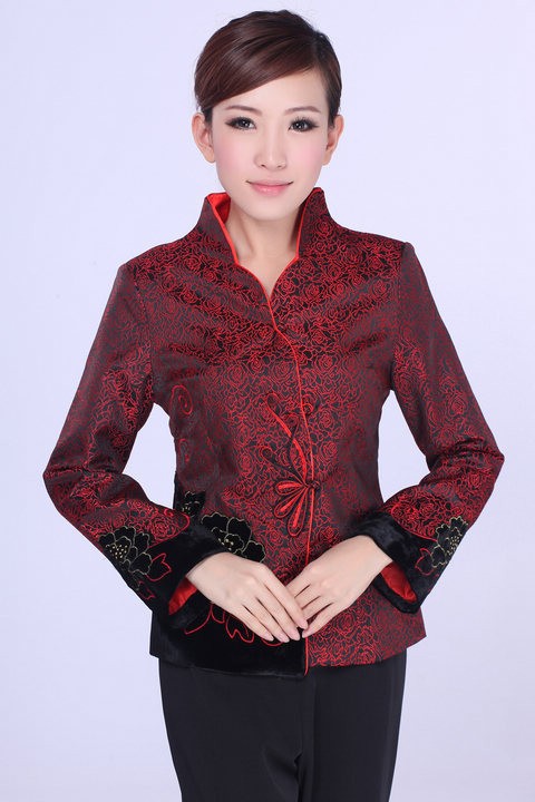 Fashion Black Red Chinese Women's Silk Satin Jacket Coat Flowers S M L XL XXL XXXL J0064