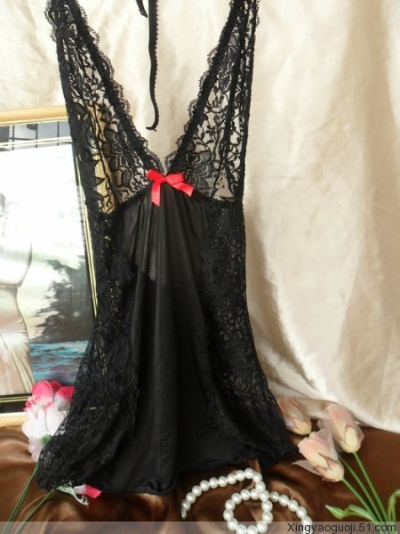 Fashion black transparent lace lacing sexy fashion nightgown s