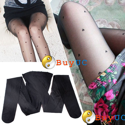 Fashion Black Women Pretty Peach Heart Style Pattern Jacquard Pantyhose Tights