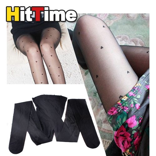 Fashion Black Women Pretty Peach Heart Style Pattern Jacquard Pantyhose Tights [8615|01|01]