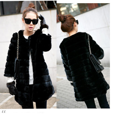 Fashion black women's autumn and winter medium-long overcoat fur coat ,Free shipping