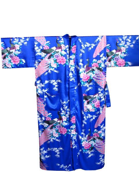 Fashion Blue Chinese Women's Silk Polyester Robe Kimono Bath Gown S M L XL XXL XXXL Free Shipping S0007