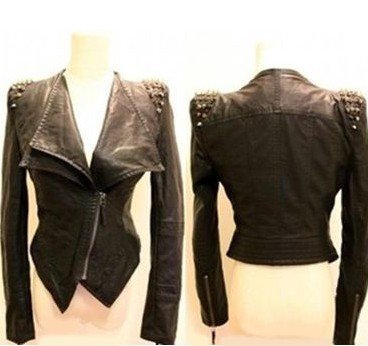 fashion  Brand New RUNWAY  Women Punk Rivets Blazer 2012 Fashion lady PU Leather Studded Motorcycle Moto Jacket Blazer Coat