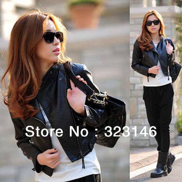 Fashion & Brand,Oblique zipper, Locomotive excellent PU leather coat, Black color, Free shipping