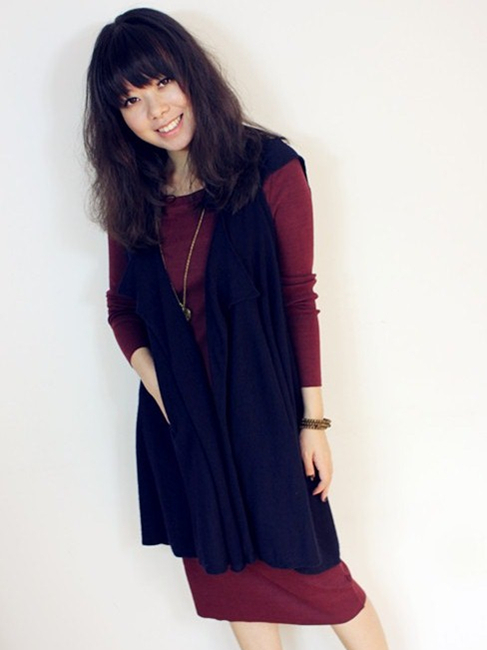 Fashion brief loose dark blue sleeveless cardigan