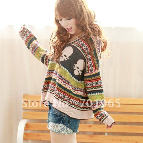 Fashion Bright Multi Colored Stripe Loose Lady Sweater Pullovers Tops LL133