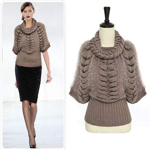 Fashion british style plush sweater 7 turtleneck twisted ultra-short slim waist batwing sleeve cutout