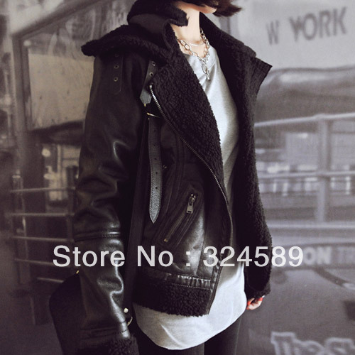 Fashion bsk winter new arrival women's berber fleece large lapel fur one piece short design motorcycle fur coat,women jacket