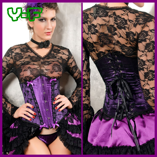 Fashion Burlesque Costume Corsets,Purple And Pink Lace and Bow Under Corset,Steel Boned Corset Camisole YF5177 + Free Shipping