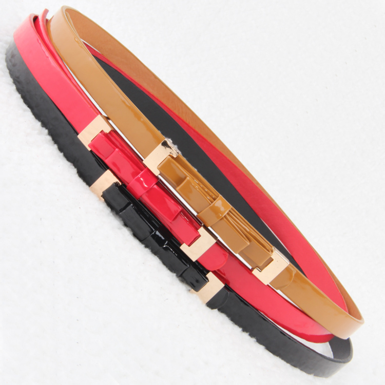 fashion candy color paint patent leather bow thin belt women's decoration strap