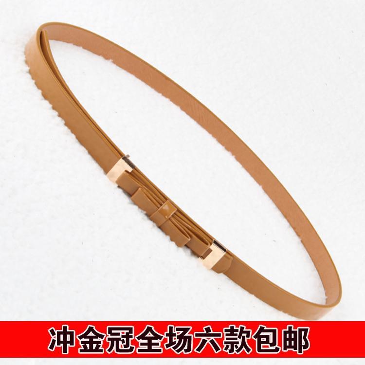 Fashion candy color paint patent leather bow thin belt women's decoration strap