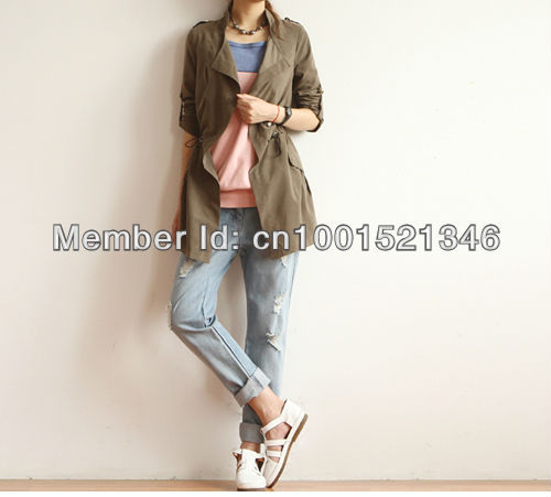 Fashion Casual Roll Up Sleeve Drawstring Trench Coat  NO.0016