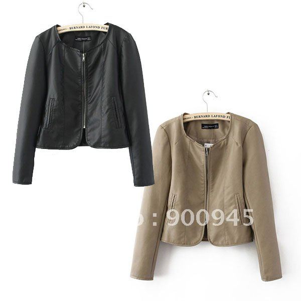 Fashion Classic Women's casual retro locomotive short zipper PU leather jackets Coat # L034261