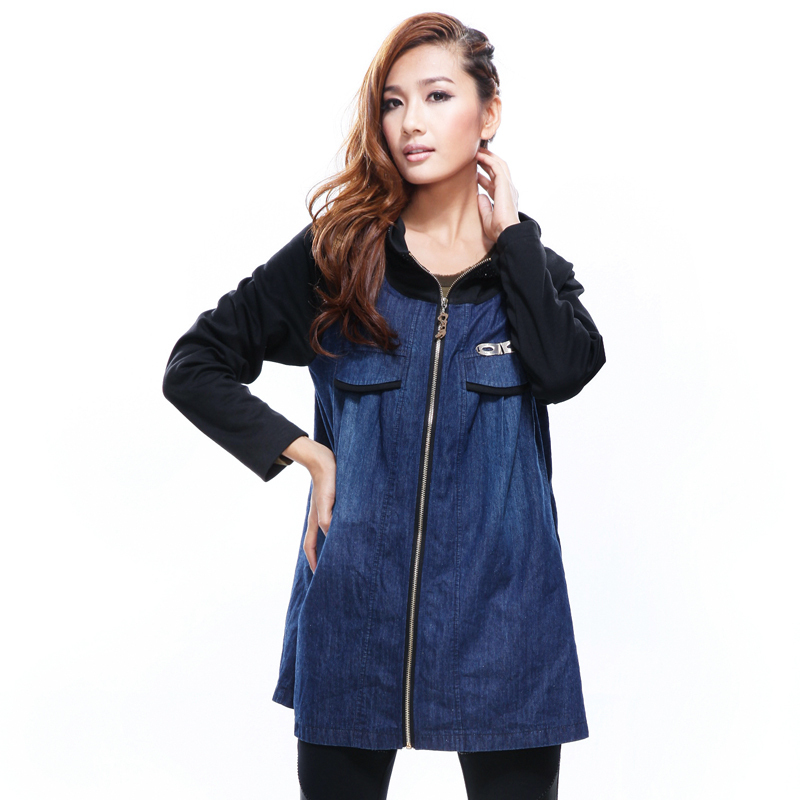 Fashion Clothing 2012 Autumn New Arrival Faux Denim Cardigan Women's Hooded Jacket Casual Coats