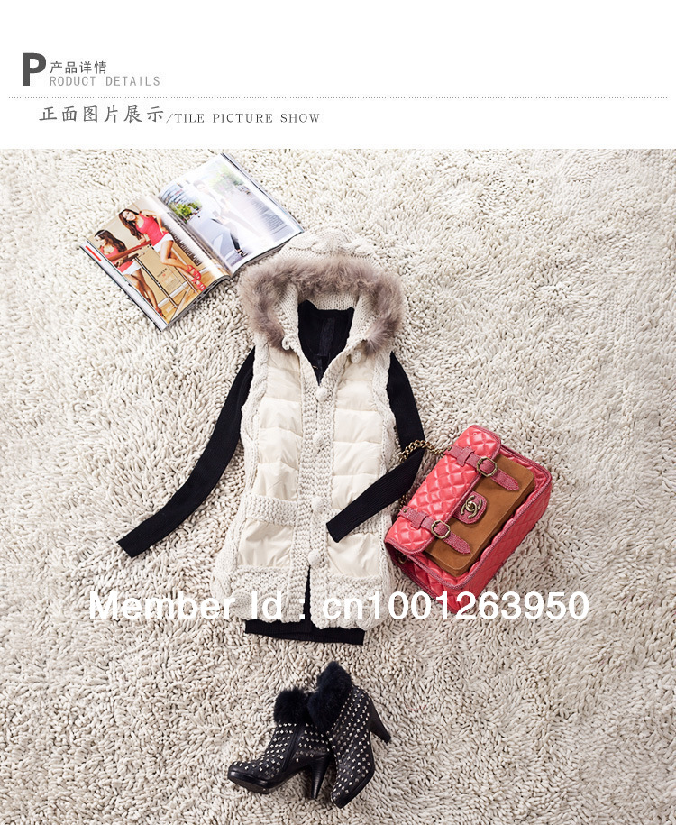 Fashion coat fox fur collar vests wool and PU leather jacket luxury & elegance knitted hooded blazers quality cardigan