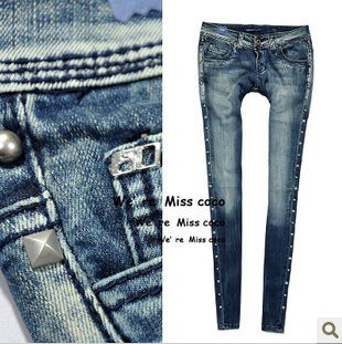 Fashion Cool Bilateral Rivet Decoration Skinny Jeans For Ladies Women