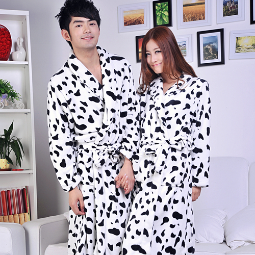 Fashion coral fleece lovers nightgown coral fleece sleepwear robe bathrobes lounge small dairy cow