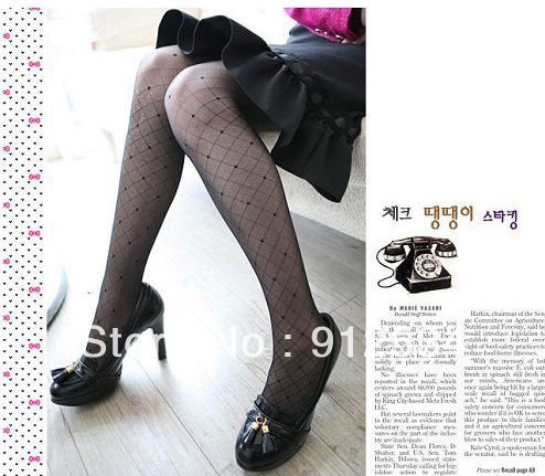 Fashion Core-spun Yarn rhombus small plaid dot rompers stockings