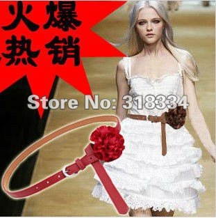 Fashion Cute Korea Faux Leather Flower Belt new 30a4.3