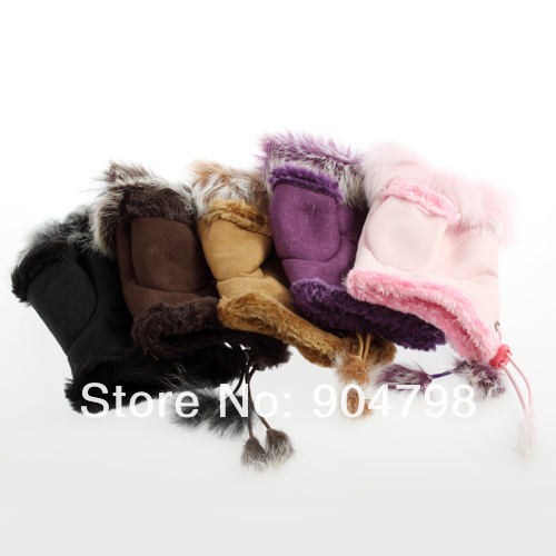 Fashion Cute & Warm Rabbit Fur & Imitation leather fingerless gloves free shipping