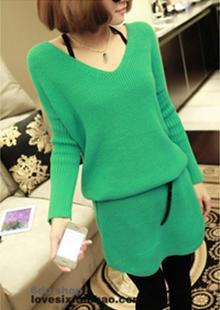 Fashion deep v neck butterfly needle long design lounged casual sweater