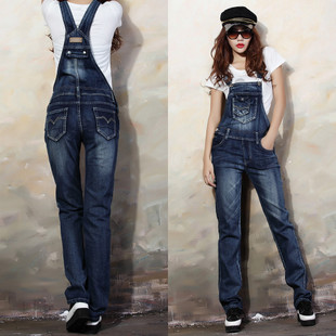 Fashion denim bib pants female slim jeans spaghetti strap pants jumpsuit hot-selling 8122