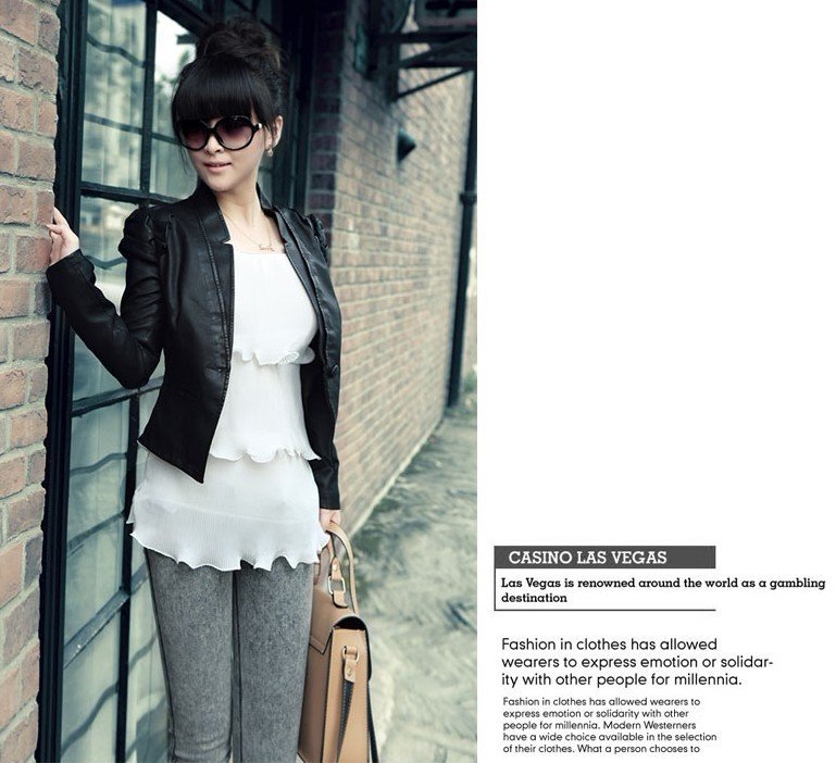 Fashion Design Lady Jacket Women's Motorcycle Collar Button Leather Jacket Outerwear Short Jacket 1231