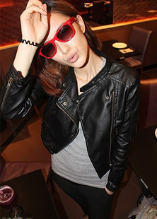 Fashion design super handsome short slim leather motorcycle jacket leather clothing outerwear