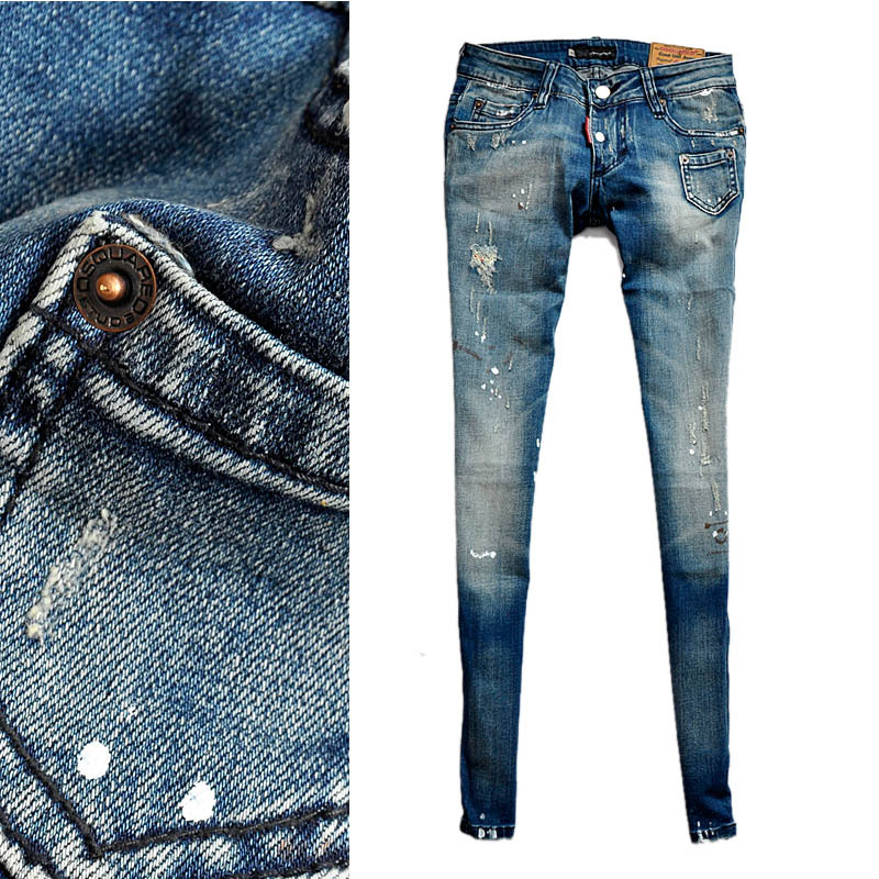 FASHION desinger Retro finishing small pocket decoration leg zipper pencil jeans female dc44-j