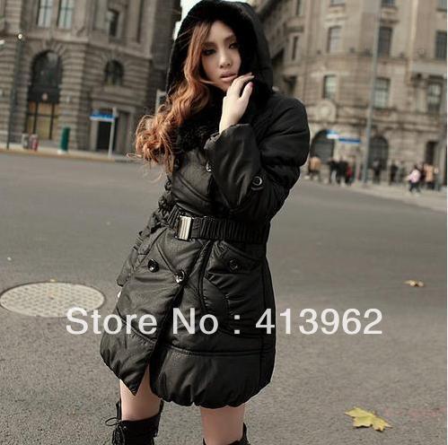 Fashion Double Breasted Womens Fur Collar Long Coat Winter Tops MF5168