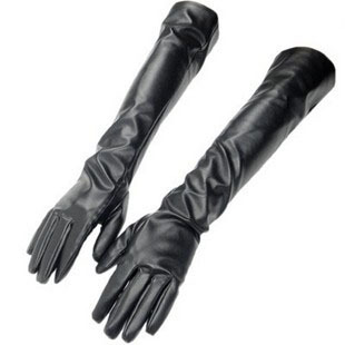 Fashion edition ruslana korshunova straight high quality faux leather long women's long leather gloves - black spring and autumn